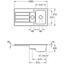 V&B Architectura 60 XR Kjøkkenkum 1000x510 mm, m/oppl., Chromit m/C+