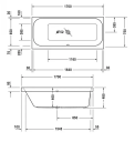 Duravit Happy D.2 Badekar for innbygging 1700x750 mm. Ryggstøtte høyre