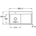 V&B Subway Style 50 Flat Kjøkkenkum 880x490 mm, m oppl., ven, Stone Wh. C+