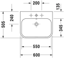 Duravit Happy D.2 Møbelservant 600x505 mm, 1 bl.hull, m/overløp, Hvit