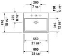 Duravit Vero Air Toppmontert servant 600x470 mm, 1 bl.hull, u/o.l, Hvit m/WG