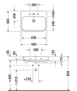 Duravit Happy D.2 Møbelservant 650x505 mm, 1 blanderhull, Wondergliss