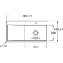 V&B Subway Style 60 Flat Kjøkkenkum 980x490 mm, u/oppl., ven, Crema m/C+