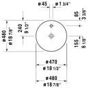 Duravit Cape Cod Toppmontert servant 480x480 mm, 1 bl.hull, u/overløp, Hvit