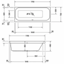 Duravit Happy D.2 Badekar for innbygging 1700x700 mm. Ryggstøtte høyre