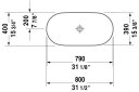 Duravit Luv Toppmontert servant 800x400 mm, u/bl.hull, u/o.l, Grå m/WG