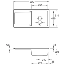 V&B Siluet 60 Kjøkkenkum i TitanCeram 1000x510 mm, m/oppl., Crema m/C+