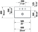 Duravit DuraSquare Toppmontert servant 600x400 mm, u/bl.hull, u/overløp, Hvit