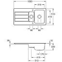 V&B Architectura 60 XR Kjøkkenkum 1000x510 mm, m/oppl., Crema m/C+