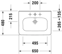 Duravit DuraStyle Møbelservant 650x480 mm, 1 bl.hull, u/o.l, Hvit m/WG