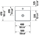 Duravit DuraSquare Toppmontert servant 500x470 mm, 1 bl.hull, u/overløp, Hvit