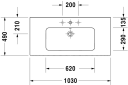 Duravit Me By Starck Møbelservant 1030x490 mm, u/bl.hull, m/overløp, Hvit