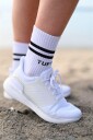 Tufte Unisex Ribbed Crew Sock White Black Dame 36-40