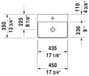 Duravit DuraSquare Toppmontert servant 450x350 mm, u/bl.hull, u/overløp, Hvit