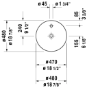 Duravit Cape Cod Toppmontert servant 480x480 mm, 1 bl.hull, u/o.l, Hvit m/WG