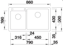 Blanco Pleon 9, Silgranit 860x500 mm, Hvit