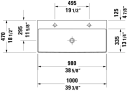 Duravit DuraSquare Toppmontert servant 1000x470 mm, 1 bl.hull, u/o.l, Hvit m/WG