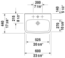 Duravit DuraStyle Vegghengt servant 600x440 mm, 1 bl.hull, u/overløp, Hvit