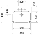 Duravit Happy D.2 Møbelservant 600x505 mm, 1 blanderhull, Wondergliss