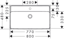 Hansgrohe Xanuia Q Vegghengt Servant 80x48 cm m/1 bl.hull u/ol Hvit