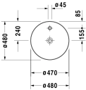 Duravit Cape Cod Toppmontert servant 480x480 mm, 1 bl.hull, u/overløp, Hvit