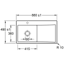 V&B Subway Style 50 Flat Kjøkkenkum 880x490 mm, u/oppl., ven, Ivory m/C+