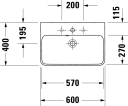 Duravit ME by Starck Vegghengt servant 600x400 mm, 1 bl.hull, m/o.l, Hvit m/WG