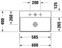 Duravit DuraSquare Toppmontert servant 600x400 mm, 1 bl.hull, u/overløp, Hvit