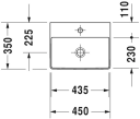 Duravit DuraSquare Toppmontert servant 450x350 mm, slipt, m/1 blanderhull, Hvit