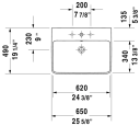 Duravit ME by Starck Vegghengt servant 650x490 mm, 1 bl.hull, m/o.l, Hvit m/WG