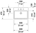 Duravit Vero Air Toppmontert servant 600x470 mm, u/bl.hull, m/o.l, Hvit m/WG