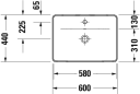 Duravit D-Neo Servant for nedfelling 600x435 mm, 1 bl.hull, m/o.l, Hvit