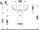 Duravit ME by Starck Vegghengt servant 600x400 mm, 1 bl.hull, m/o.l, Hvit m/WG