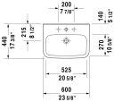 Duravit DuraStyle Vegghengt servant 600x440 mm, u/bl.hull, u/o.l, Hvit m/WG