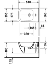 Duravit Happy D.2 vegghengt bidé 355x540 mm, 1 blanderhull, Wondergliss