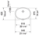 Duravit Santosa Underlimt servant 510x375 mm, u/bl.hull, m/overløp, Hvit