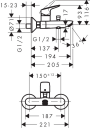 Hansgrohe Logis 1-greps Badekarbatteri Krom