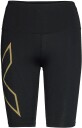 2xu Light Speed Mid-Rise Compression Shorts Dame Black/Gold Reflective S