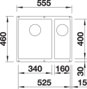 Blanco Subline 340/160-U, Silgranit 555x460 mm, Tartufo