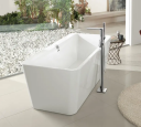 VILLEROY & BOCH SQUARO EDGE 12 BADEKAR 180X80 FRITTSTÅENDE HVIT MED HVITE PANEL, AVLØPSSETT I KROM