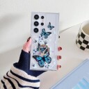 Samsung Galaxy S24 Ultra Butterfly TPU-deksel med ringholder mørkeblå