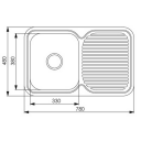 Nordic Tech Rubin Oppvaskbenk 780x480 mm, Vendbar, Rustfritt Stål