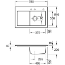 V&B Subway 45 Kjøkkenkum i porselen 780x510 mm, u/oppl., ven, Hvit m/C+