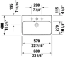 Duravit ME by Starck Vegghengt servant 600x400 mm, 1 bl.hull, m/overløp, Hvit