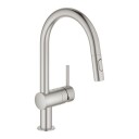 Grohe Minta blandebatteri med C-kran og hånddusj (brushed chrome)