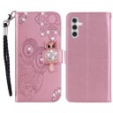 Samsung Galaxy S23 FE Ugle Rhinestone Lommebok-deksel Rose Gold