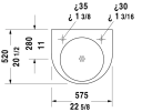 Duravit Architec Vegghengt servant 575x520 mm, 1 bl.hull, u/overløp, Hvit