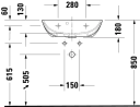 Duravit ME by Starck Vegghengt servant 600x400 mm, 1 bl.hull, m/overløp, Hvit