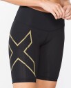 2xu Light Speed Mid-Rise Compression Shorts Dame Black/Gold Reflective S