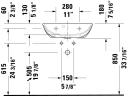 Duravit ME by Starck Vegghengt servant 600x400 mm, 1 bl.hull, m/overløp, Hvit